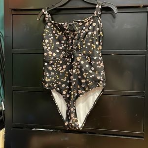 black floral bathing suit